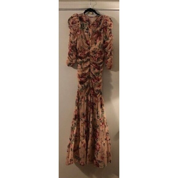NWT $486 STUNNING byTIMO RUCHED CHIFFON MAXI DRESS IN FLORA PINK US SIZE 6 - Picture 6 of 8